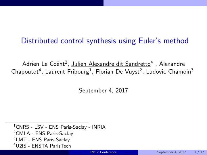 distributed control synthesis using euler s method