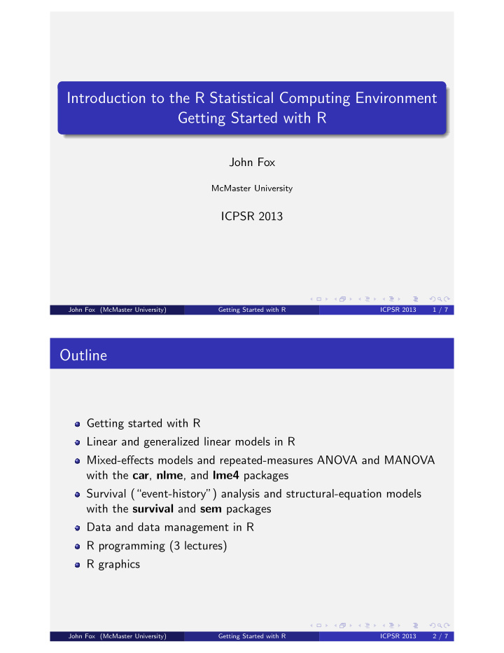 introduction to the r statistical computing environment