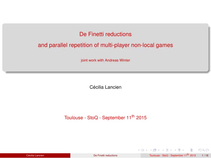 de finetti reductions and parallel repetition of multi