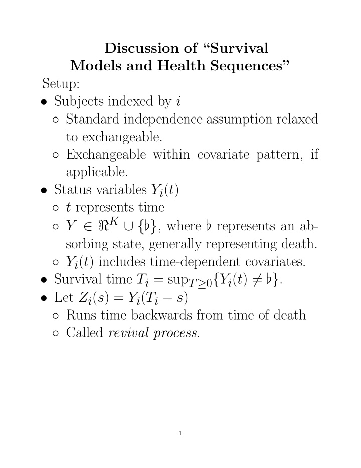 discussion of survival models and health sequences