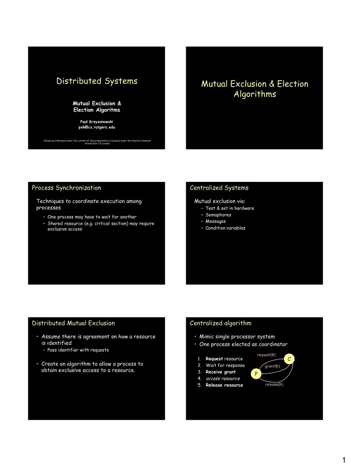 distributed systems mutual exclusion election algorithms