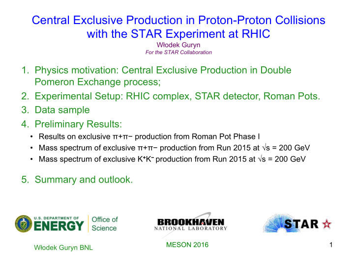 central exclusive production in proton proton collisions