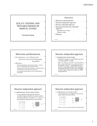Overview   Motivation and introduction   Structure independent approach  ECE 553: TESTING AND