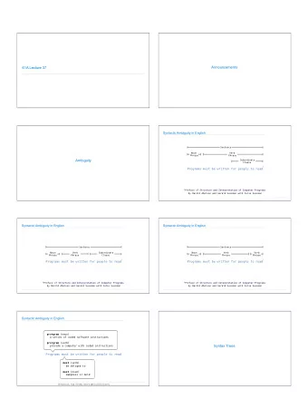 Announcements  61A Lecture 37  Syntactic Ambiguity in English  Sentence Noun   Verb  Phrase