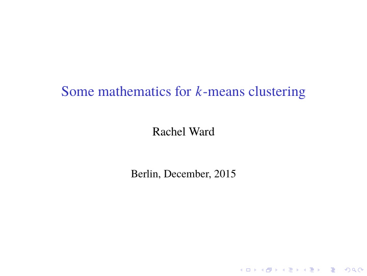 some mathematics for k means clustering
