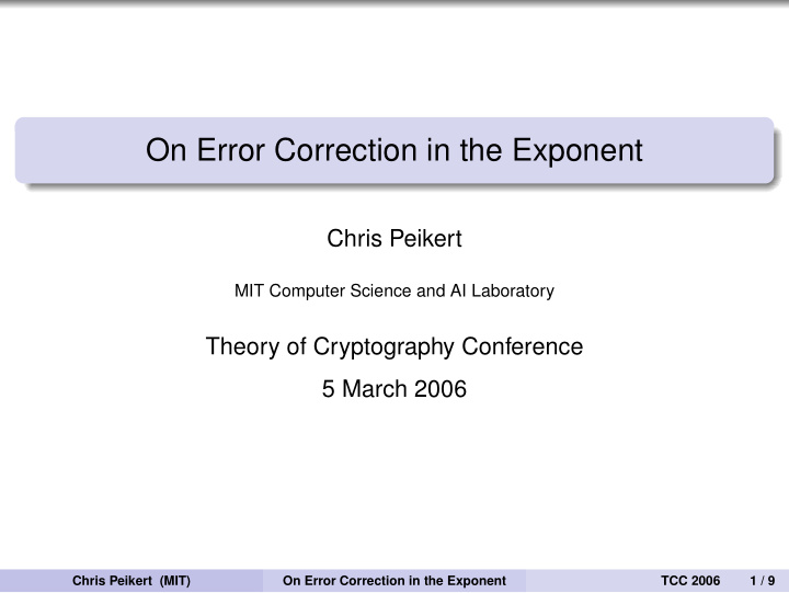 on error correction in the exponent