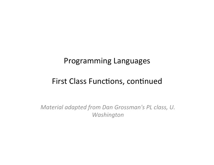 programming languages first class func3ons con3nued