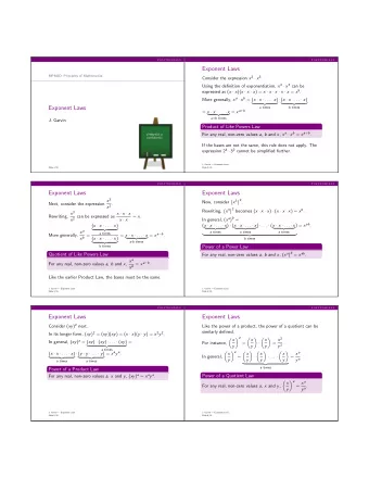 Exponent Laws  MPM2D: Principles of Mathematics Consider the expression x 2  x 3 . Using the