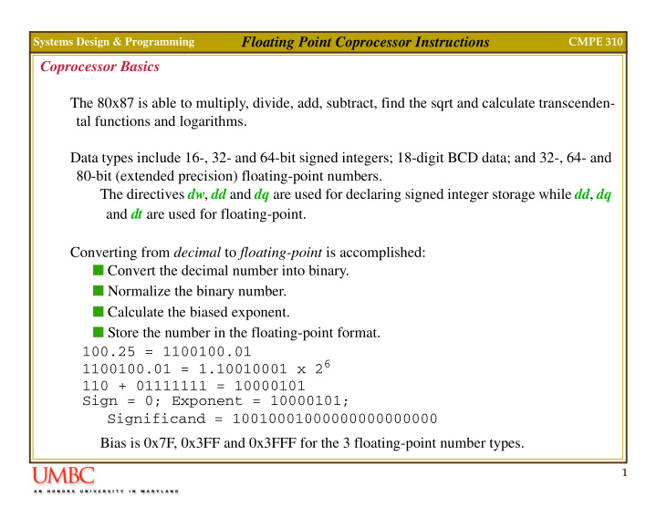floating point coprocessor instructions