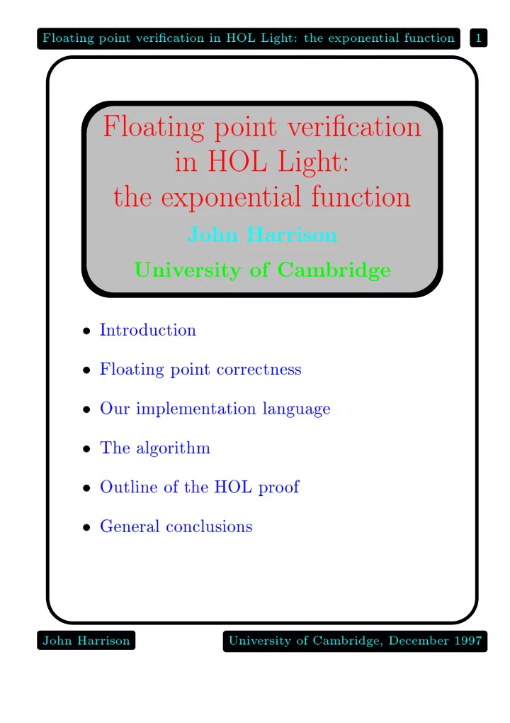 floating p oin t v eri cation in hol ligh t the exp onen