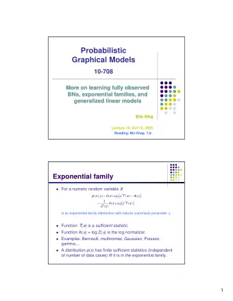Probabilistic  Graphical Models  10-708  More on learning fully observed  More on learning fully