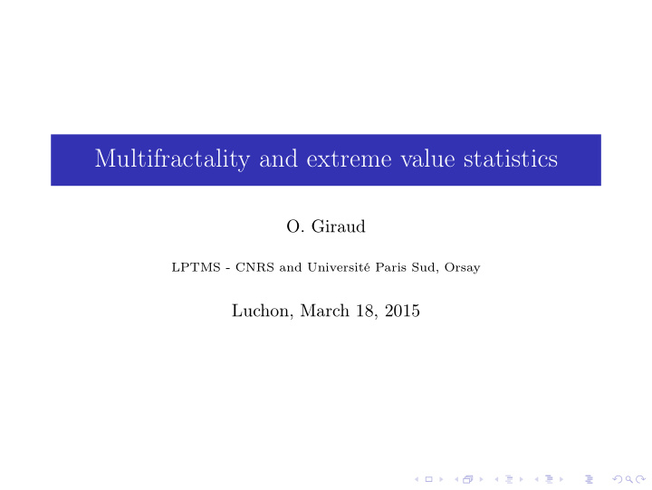 multifractality and extreme value statistics