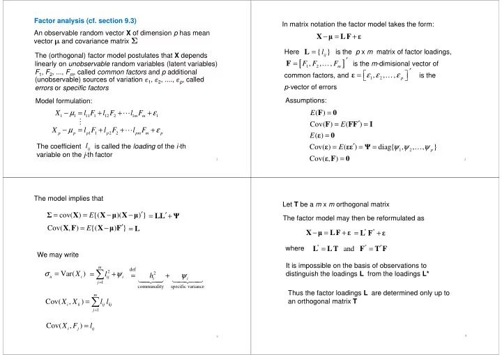 an orthogonal matrix t x x l l cov i k ij kj j 1 x f l