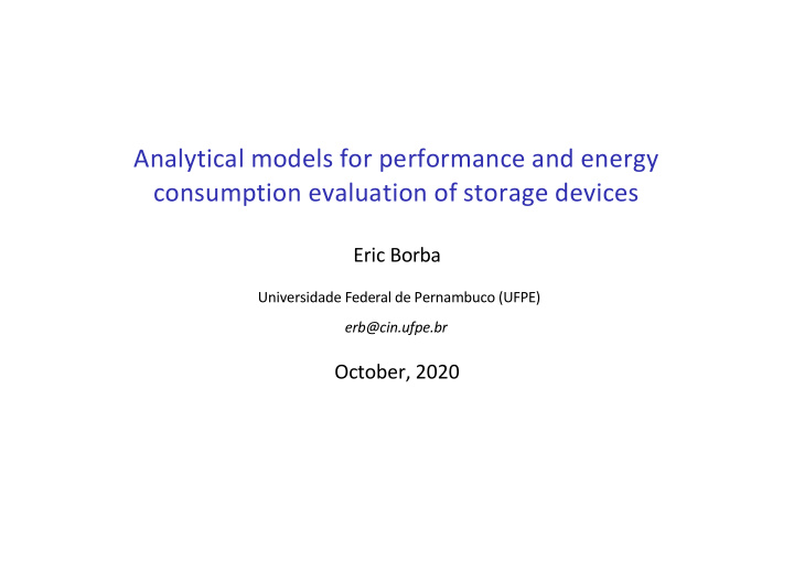 analytical models for performance and energy consumption
