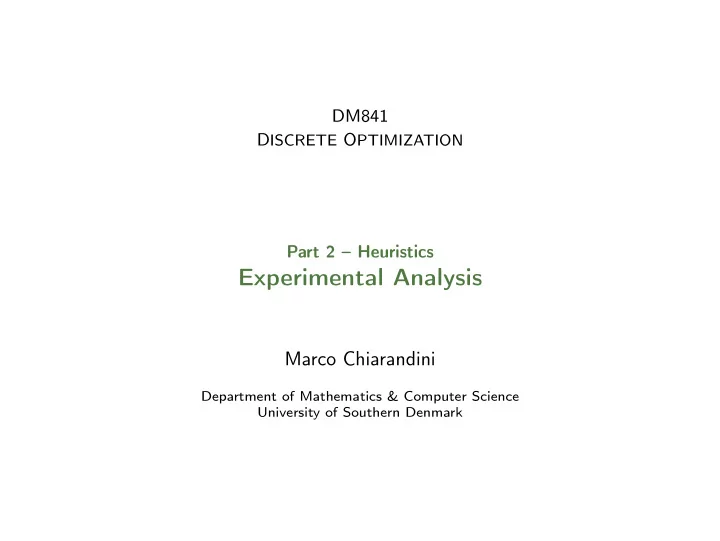 experimental analysis