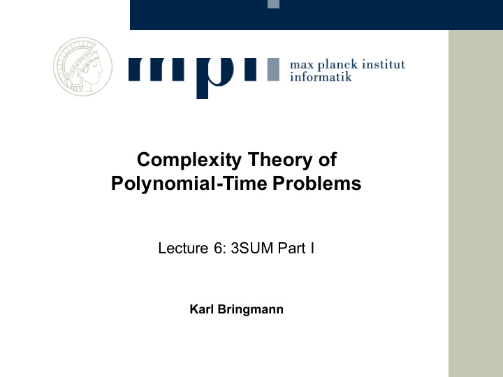 complexity theory of polynomial time problems
