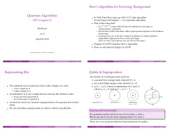 Shors Algorithm for Factoring: Background  Quantum Algorithms In 1994, Peter Shor came up with O