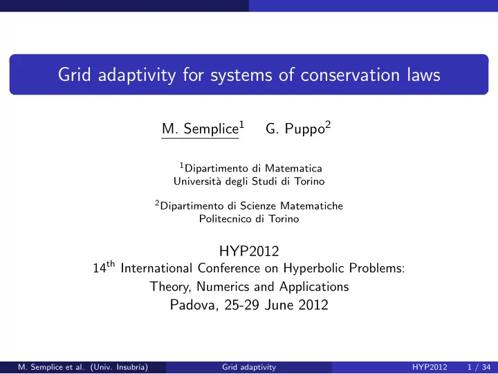 grid adaptivity for systems of conservation laws