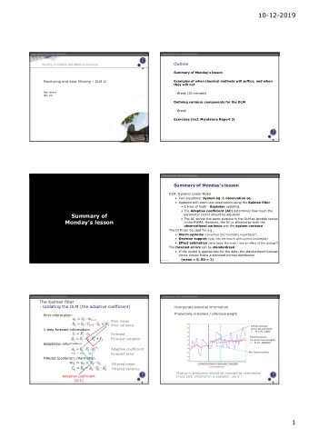 10-12-2019  Outline  Summary of Mondays lesson  Monitoring and data filtering  DLM II