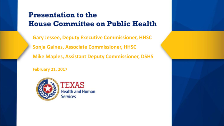 presentation to the house committee on public health