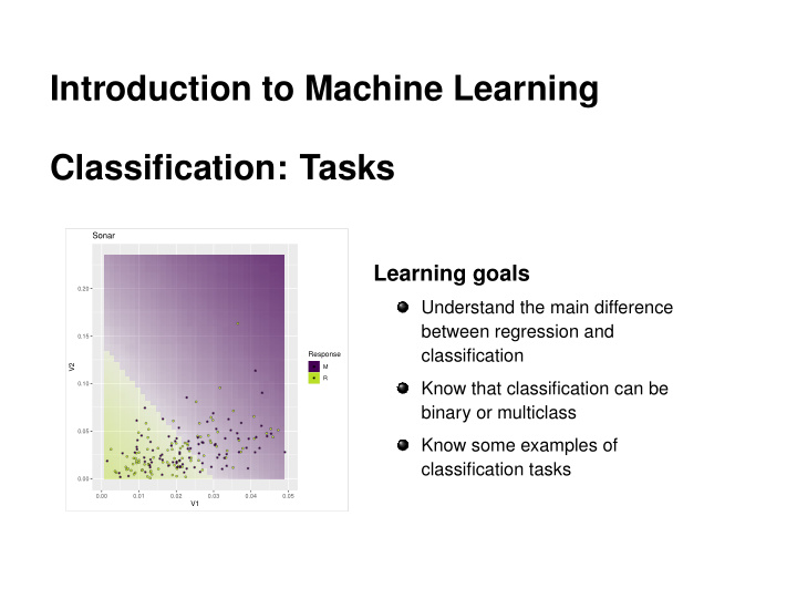 introduction to machine learning classification tasks