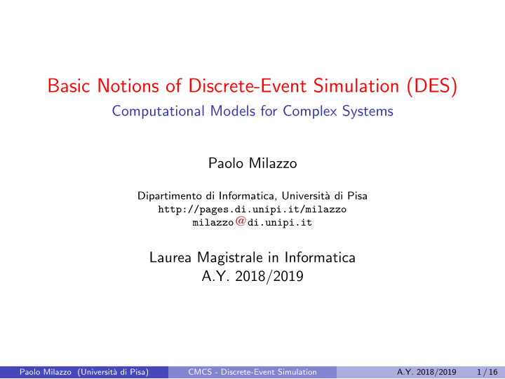 basic notions of discrete event simulation des