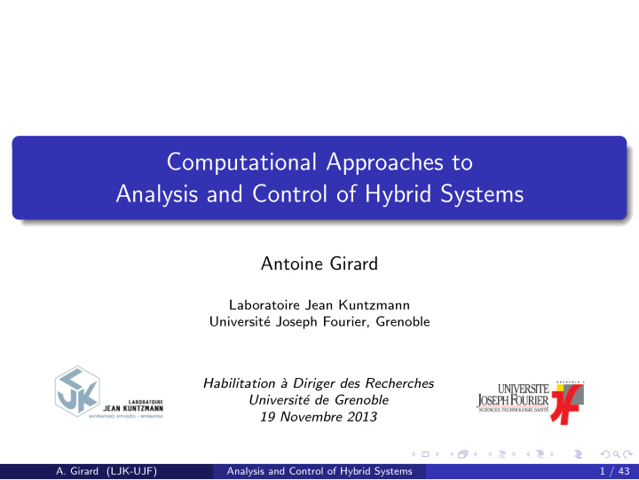 computational approaches to analysis and control of