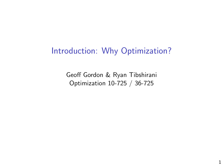 introduction why optimization