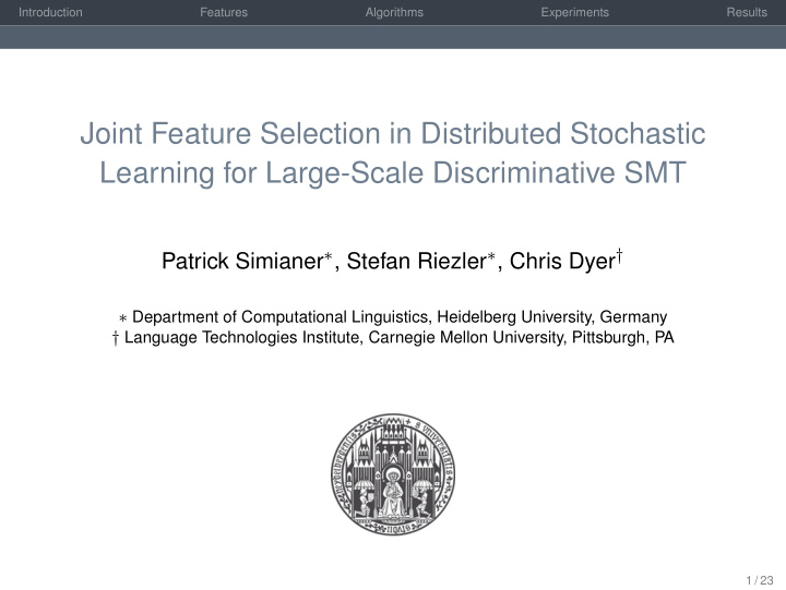 joint feature selection in distributed stochastic
