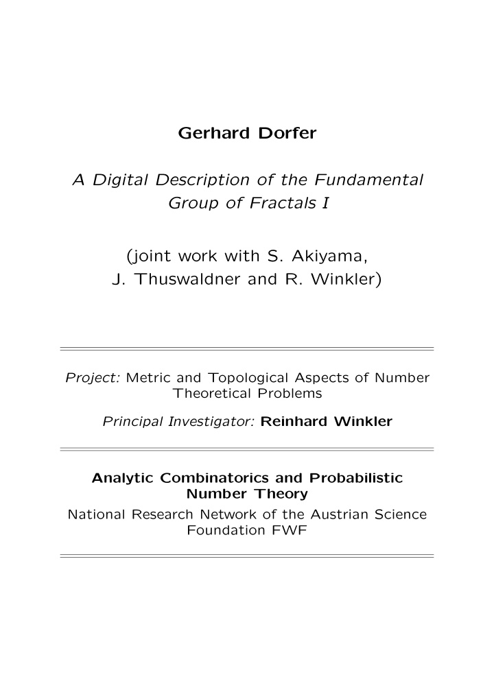 gerhard dorfer a digital description of the fundamental