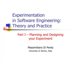 Experimentation  in Software Engineering:  Theory and Practice  Part I  Planning and Designing