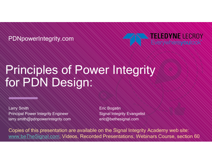 principles of power integrity for pdn design