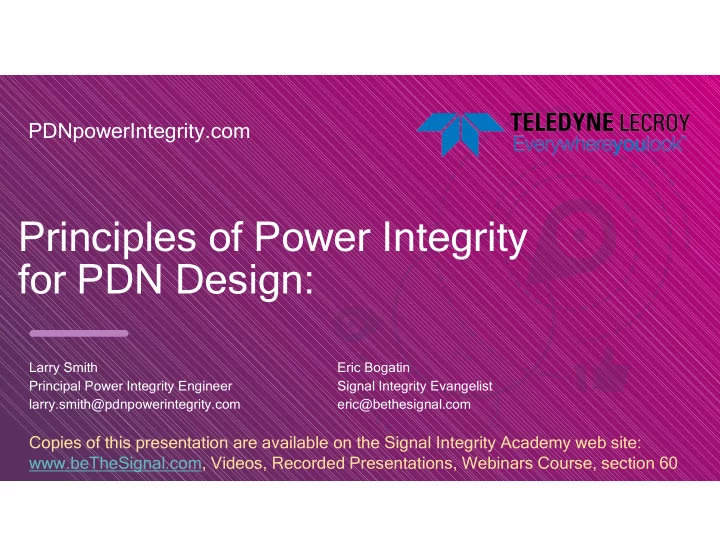 principles of power integrity for pdn design