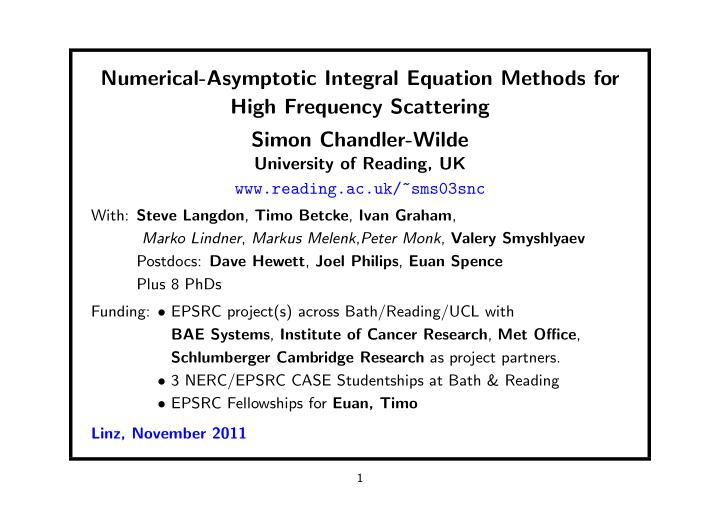 numerical asymptotic integral equation methods for high