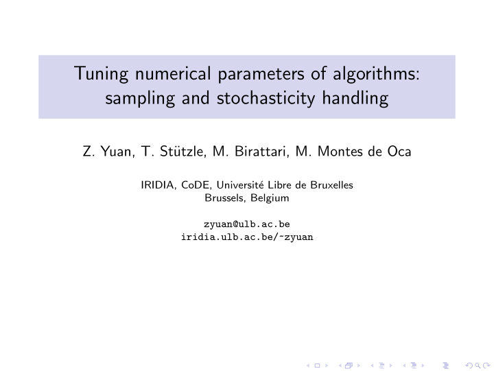 tuning numerical parameters of algorithms sampling and