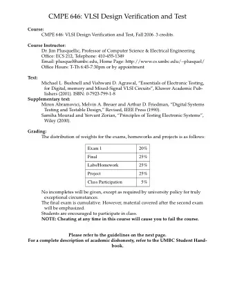 CMPE 646: VLSI Design Verification and Test  Course:  CMPE 646: VLSI Design Verification and Test,