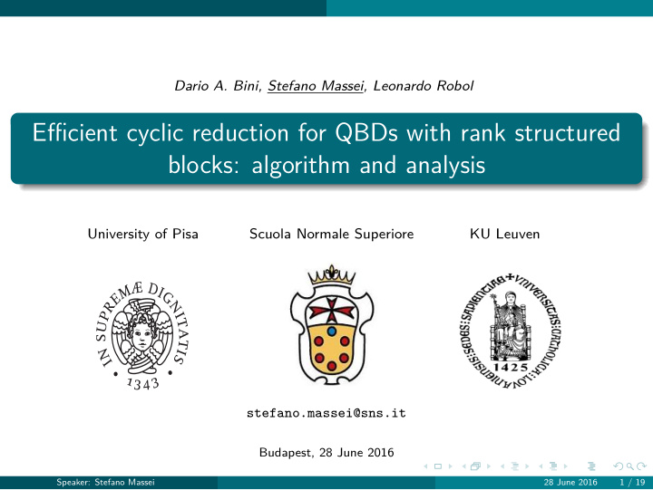 efficient cyclic reduction for qbds with rank structured