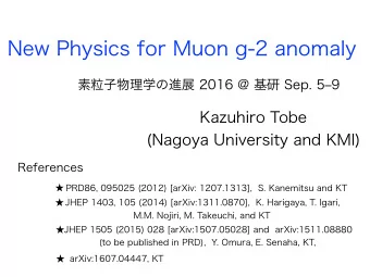 New Physics for Muon g-2 anomaly  Kazuhiro Tobe  (Nagoya University and KMI)  References  M.M.