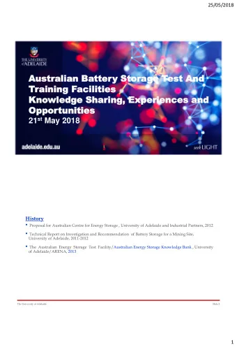 Aust  ustralian  alian Ba  Batte  ttery  y Stor  Storage  ge Test  est And  And  Training  aining