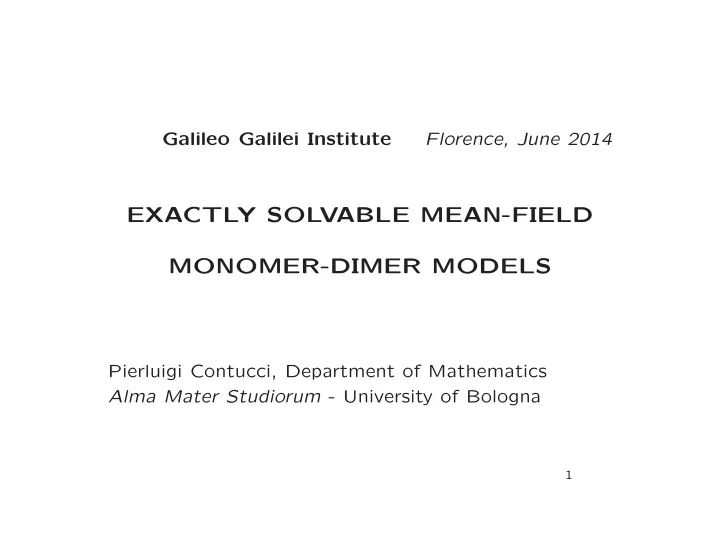 exactly sol vable mean field monomer dimer models