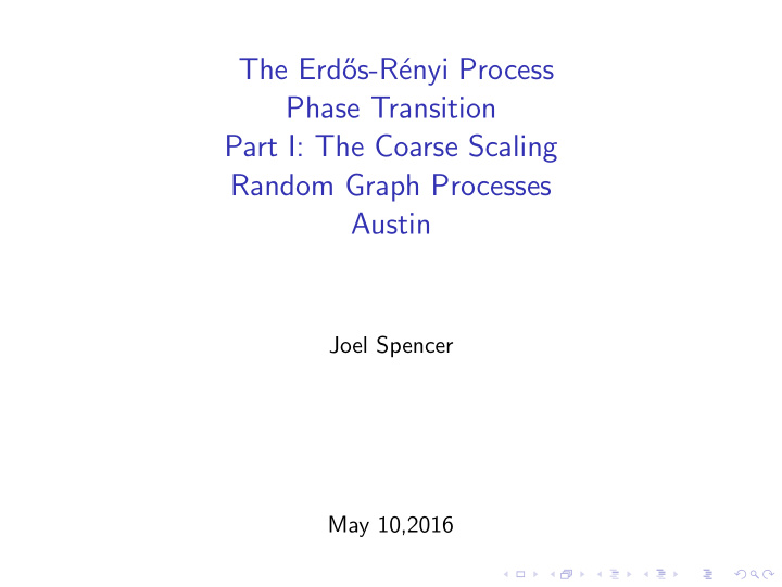 the erd os r enyi process phase transition part i the