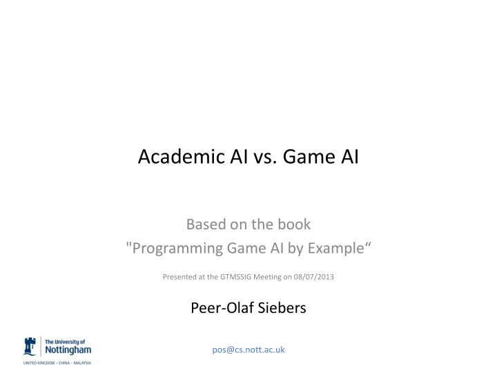 academic ai vs game ai