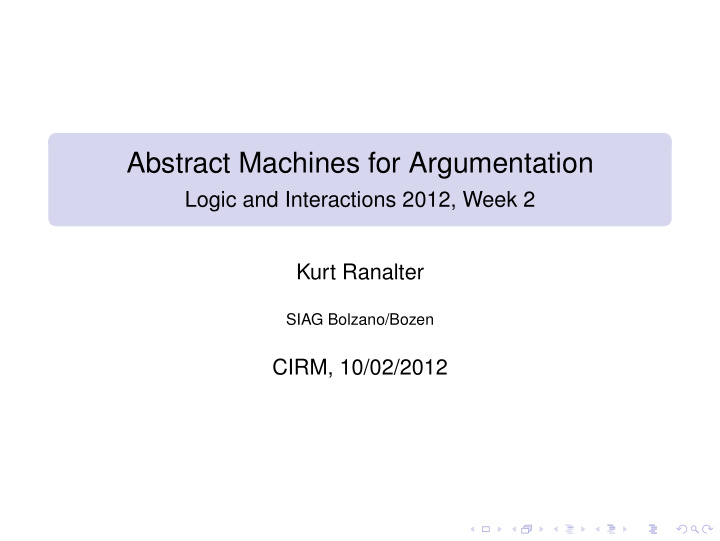 abstract machines for argumentation