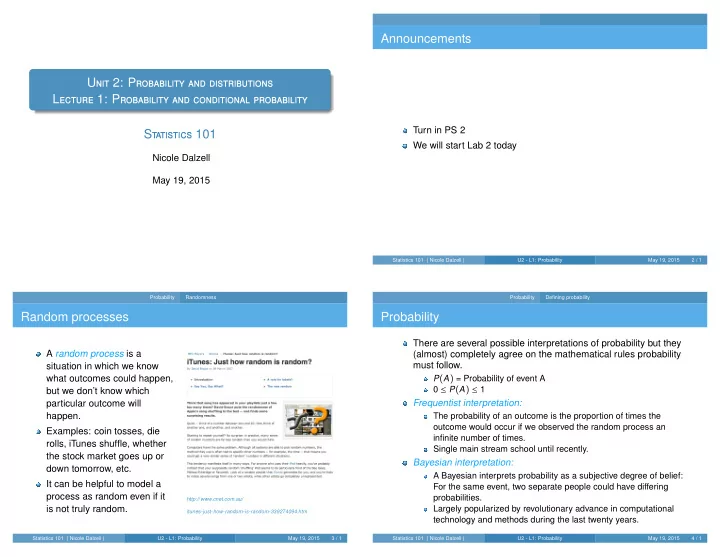 announcements u nit 2 p robability and distributions l