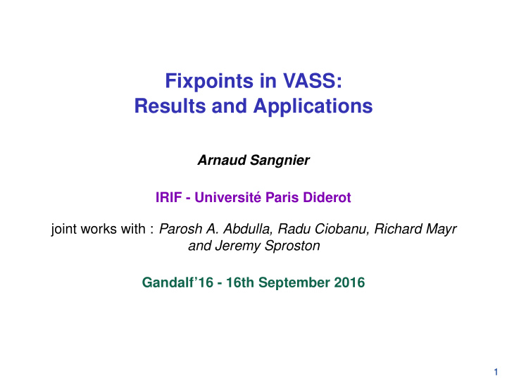 fixpoints in vass results and applications