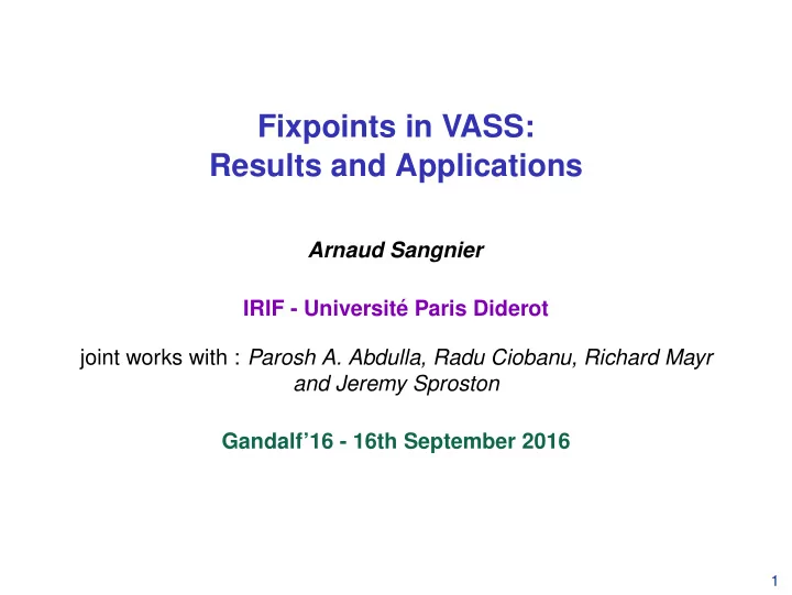 fixpoints in vass results and applications