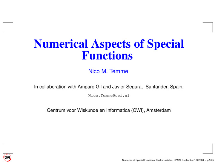 numerical aspects of special functions