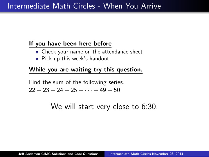 intermediate math circles when you arrive