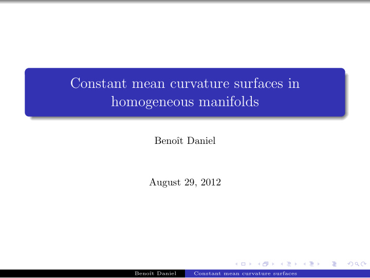 constant mean curvature surfaces in homogeneous manifolds