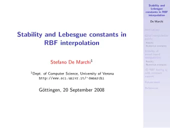 Stability and Lebesgue constants in  Good interpolation  points  RBF interpolation  Results